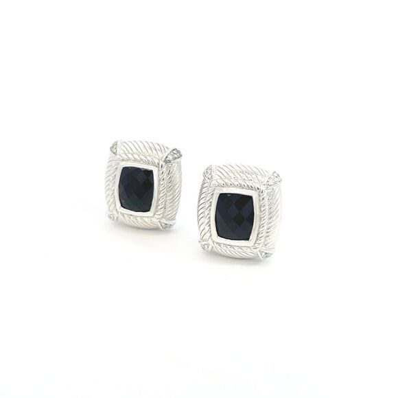 Judith Ripka Estate Onyx Omega Back Earrings Sterling Silver 14 Grams JR1 - Picture 4 of 14
